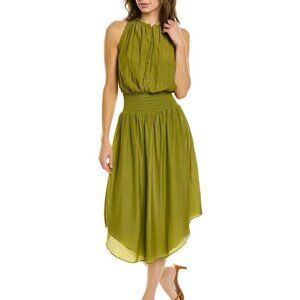 NWT ELIE TAHARI Airflow Blouson Smocked Waist Midi Dress | Olive Green | XS